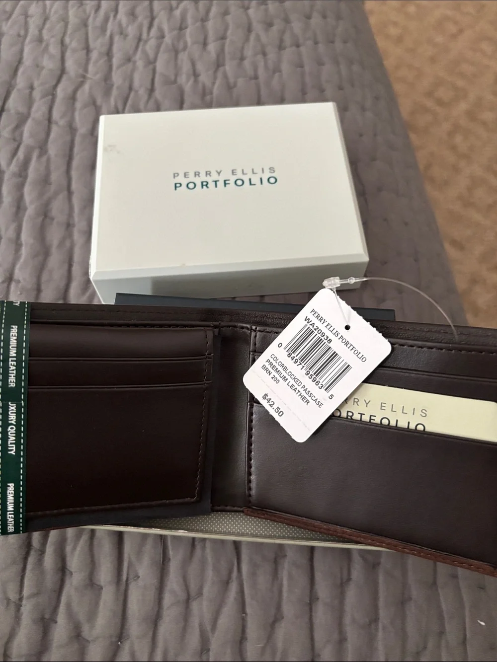 Perry Ellis Two-Tone Brown Leather Passcase Wallet